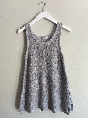 Moth Anthropologie Pointelle Geometric Knit Tank Top Gray Size M Cotton Blend